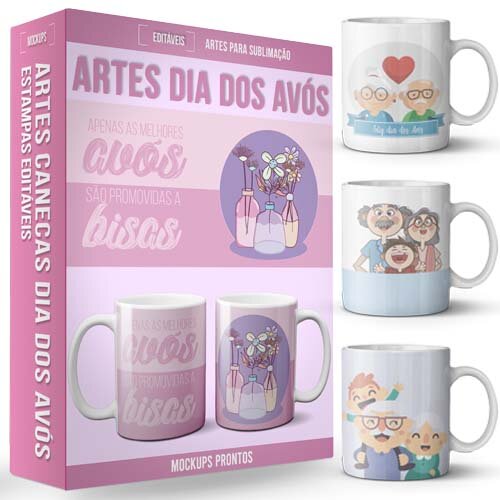 Pacote Artes Editáveis Sublimação Canecas Dia dos Avós