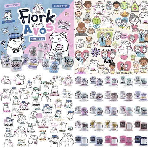 Artes Dia dos Avós Kit Digital Flork Pack 2 Sublimação