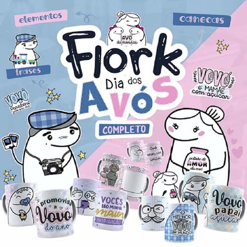 Artes Dia dos Avós Kit Digital Flork Pack 2 Sublimação