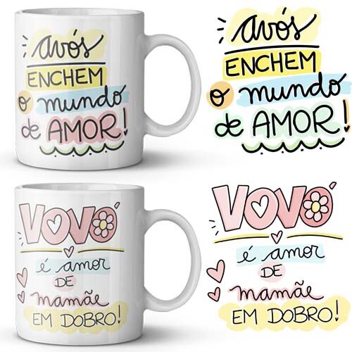 Arte Sublimação Canecas Avós Vovó Vovô Frases Coloridas