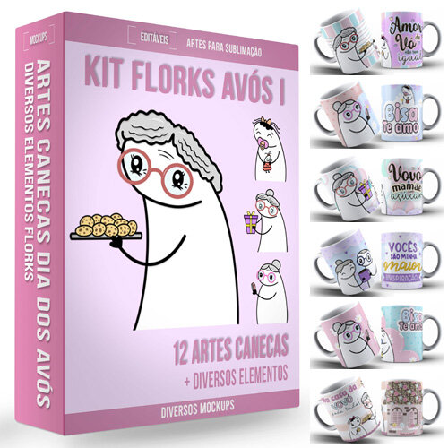 Artes Flork Dia dos Avós Kit Digital Png Sublimação Pack 1