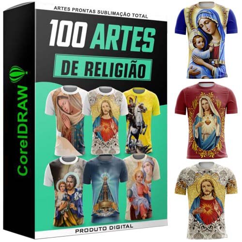 Pacote 100 Artes Camisetas Religiosas Santos Sublimação Cdr