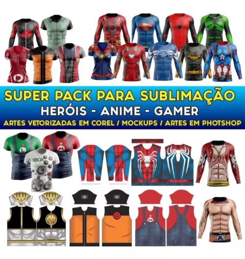 Super Pack Heróis Sublimação Total Camisetas Mockups Artes