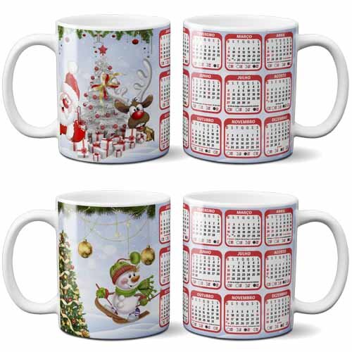 Artes Sublimação Canecas Calendários 2026 Natal Mockups