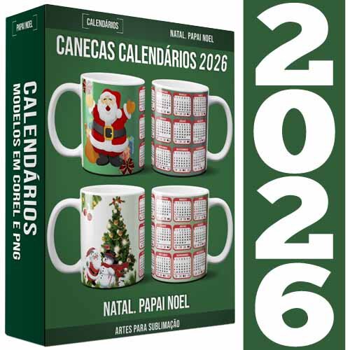 Estampas Canecas Calendários 2026 Natal Sublimação Artes