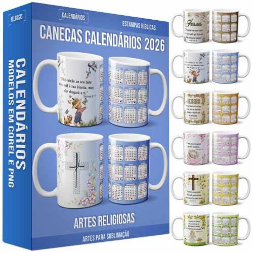 Artes Calendários 2026 Sublimação Canecas Religiosas Bíblica