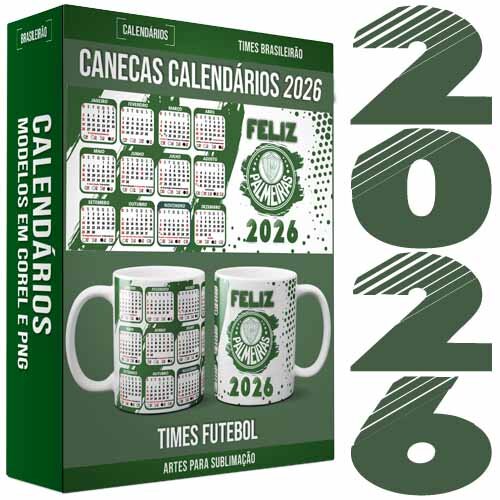Artes Canecas Calendários 2026 Editáveis Corel Times 2