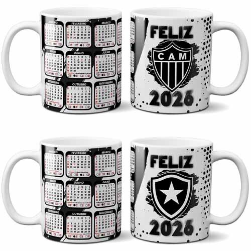 Pacote 25 Artes Calendários 2026 Canecas Times Sublimação 2