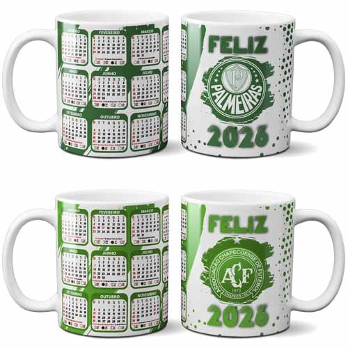 Pacote 25 Artes Calendários 2026 Canecas Times Sublimação 2