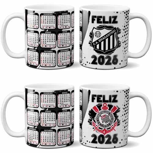Pack 25 Artes Canecas Times Calendários 2026 Sublimação Core