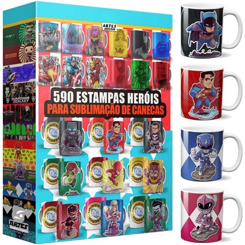 Estampas Premium Super Heróis Canecas Mockups Sublimação