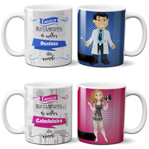 Estampas Canecas Profissões Editáveis Psd Mockups Sublimação