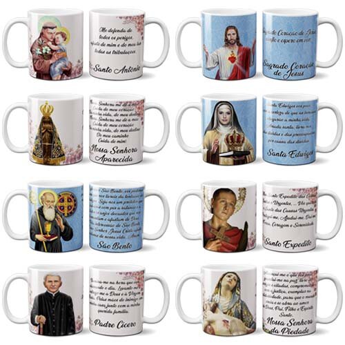 Pack 30 Artes Editáveis Canecas Orações Religiosas Mockups