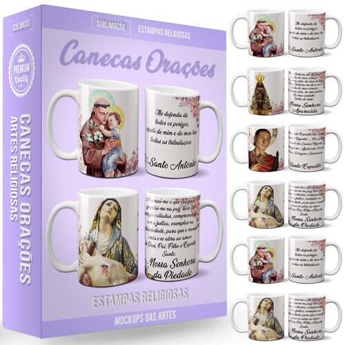 Artes Canecas Orações Religiosas Sublimação Mockups