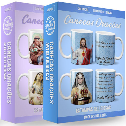 Estampas Orações Católicas Artes Sublimação Canecas Mockups