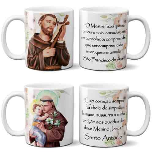 Pacote 30 Artes Editáveis Canecas Santos Católicos Mockups