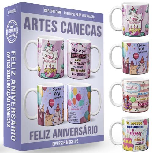 Pack Artes Canecas Aniversário 70 Estampas Mockups Corel
