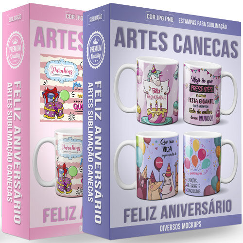 Artes Canecas Aniversário Parabéns 70 Estampas Sublimação