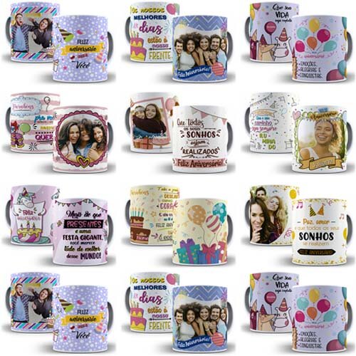 Artes Canecas Aniversário Parabéns 70 Estampas Sublimação