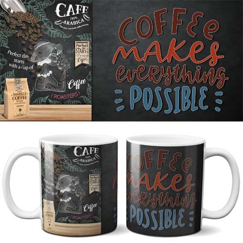 Pacote Artes Café Sublimação Canecas Editáveis Mockups