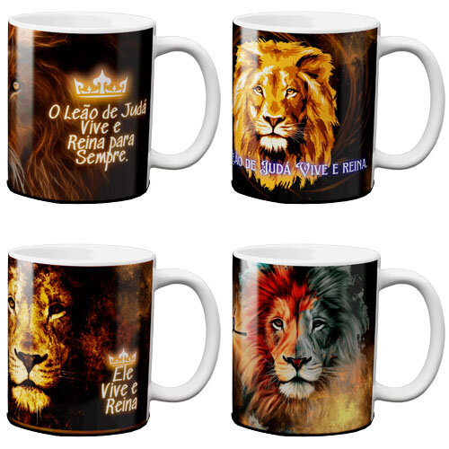 Estampas Leão de Judá Gospel Sublimação Canecas Mockups Arte