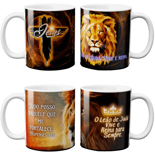 Estampas Leão de Judá Gospel Sublimação Canecas Mockups Arte