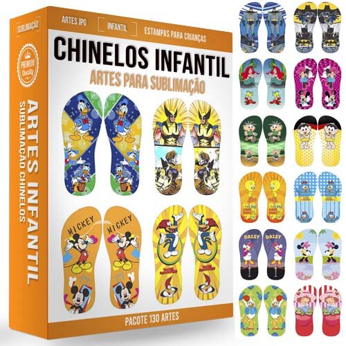Artes Chinelos Infantil Crianças Pack 2 Sublimação 130 Estampas