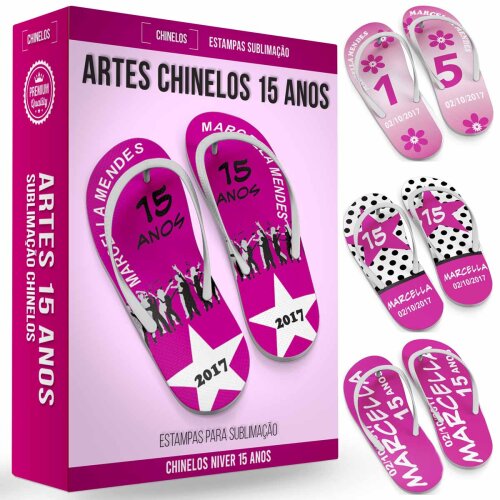 Estampas Sublimação Chinelos 15 Anos Editáveis Gabaritos