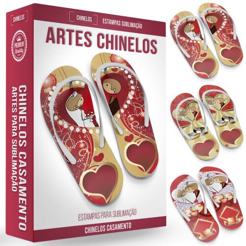 Pacote 90 Artes Chinelos Casamento Noivos Gabaritos