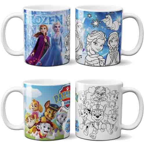 Artes Editáveis Canecas Dia das Crianças Colorir Mockups