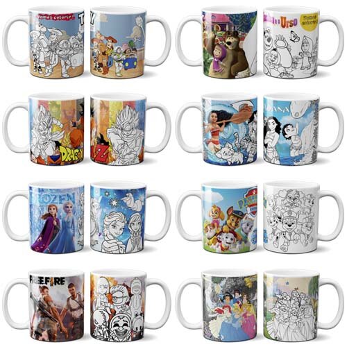 Estampas Editáveis Colorir Canecas Dia das Crianças Mockups