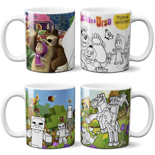 Pack 20 Artes Png Colorir Canecas Dia das Crianças Infantil
