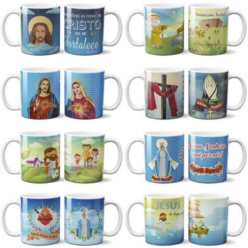 Artes Editáveis Canecas Religião Mockups Estampas Religiosas