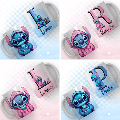 Pack Artes Sublimação Canecas Mockups Alfabeto Stitch