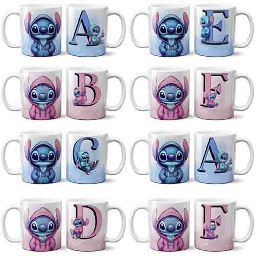 Estampas Sublimação Canecas Alfabeto Artes Stitch Mockups