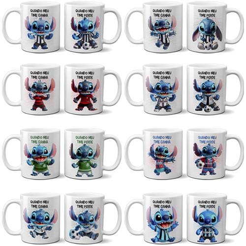 Pacote 22 Artes Sublimação Canecas Stitch Torcedor Mockups