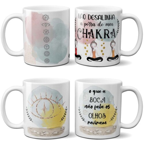 Pacote 11 Artes Chakras Sublimação Canecas Yoga Mockups
