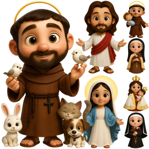 Pacote Artes Santinhos 3d Santos Católicos Religiosos Png