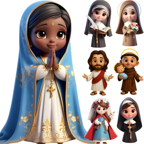 Pacote Artes Santinhos 3d Santos Católicos Religiosos Png