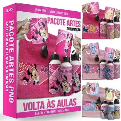 Pacote Artes Volta às Aulas Toalhinhas Garrafinhas Squeeze Canecas