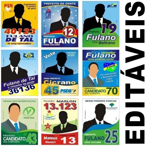 Santinhos Políticos Artes Editáveis Praguinhas Adesivos Eleições