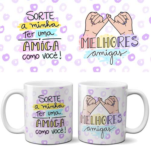 Pack 25 Artes Frases Amizades Amigos Sublimação Canecas