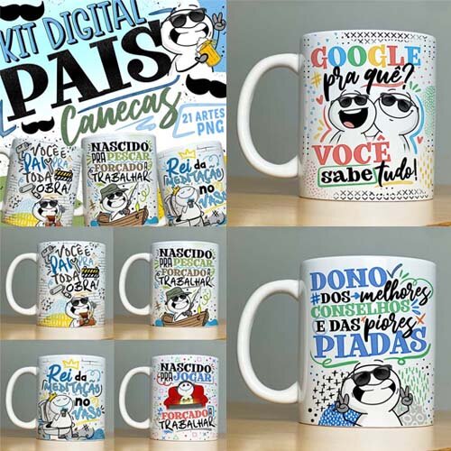 Estampas Artes Dia Dos Pais Sublimação Canecas Abcx21 Kit Digital Mockups