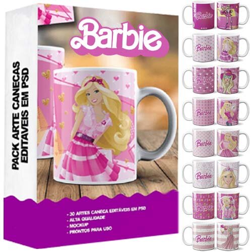 Pacote 30 Artes Canecas Barbie Estampas Sublimação Mockups