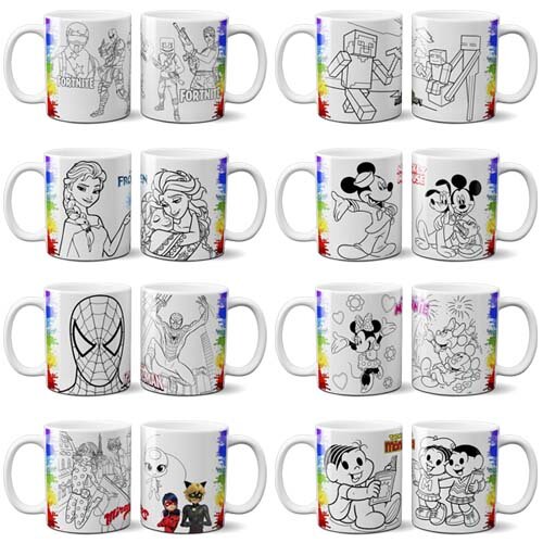Artes Sublimação Canecas Colorir Desenhos Mockups
