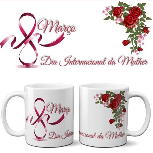 Artes Sublimação Canecas Dia Internacional Mulher Mockups