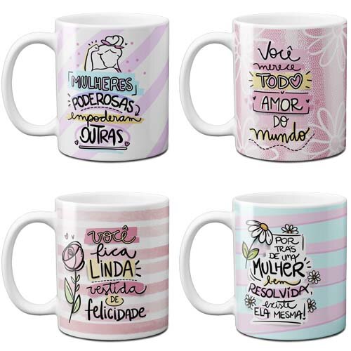 Artes Canecas Dia da Mulher Frases Coloridas Mulheres Png