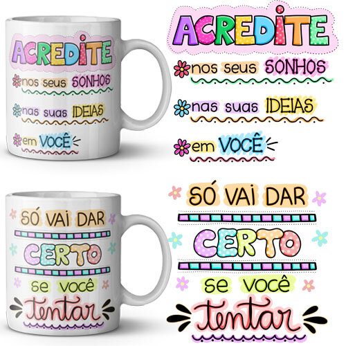 Estampas Sublimação Canecas Frases Motivacionais Mockups Png