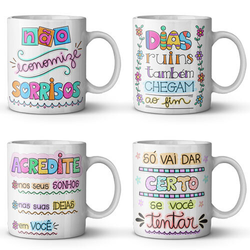 Estampas Sublimação Canecas Frases Motivacionais Mockups Png