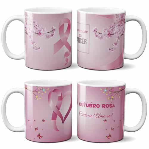 Pack 50 Estampas Artes Canecas Outubro Rosa Canecas Mockups